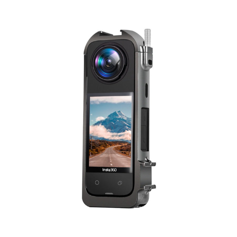 Rama/Carcasa de Protectie din Aluminiu, pentru Insta 360 One X4 cu 2 sloturi pentru blitz si microfon, cu Sistemul de Prindere Surub 1/4 si Prindere clasic Action Cam