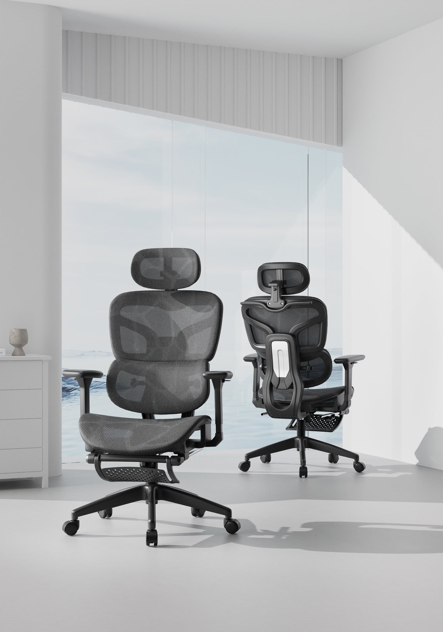 Scaun de Birou Ergonomic, inaltime spatar tetiera manere reglabile, Suport pentru picioare/Geaca Negru
