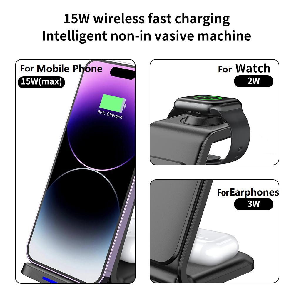 Încărcător wireless portabil 3 în 1, 15W