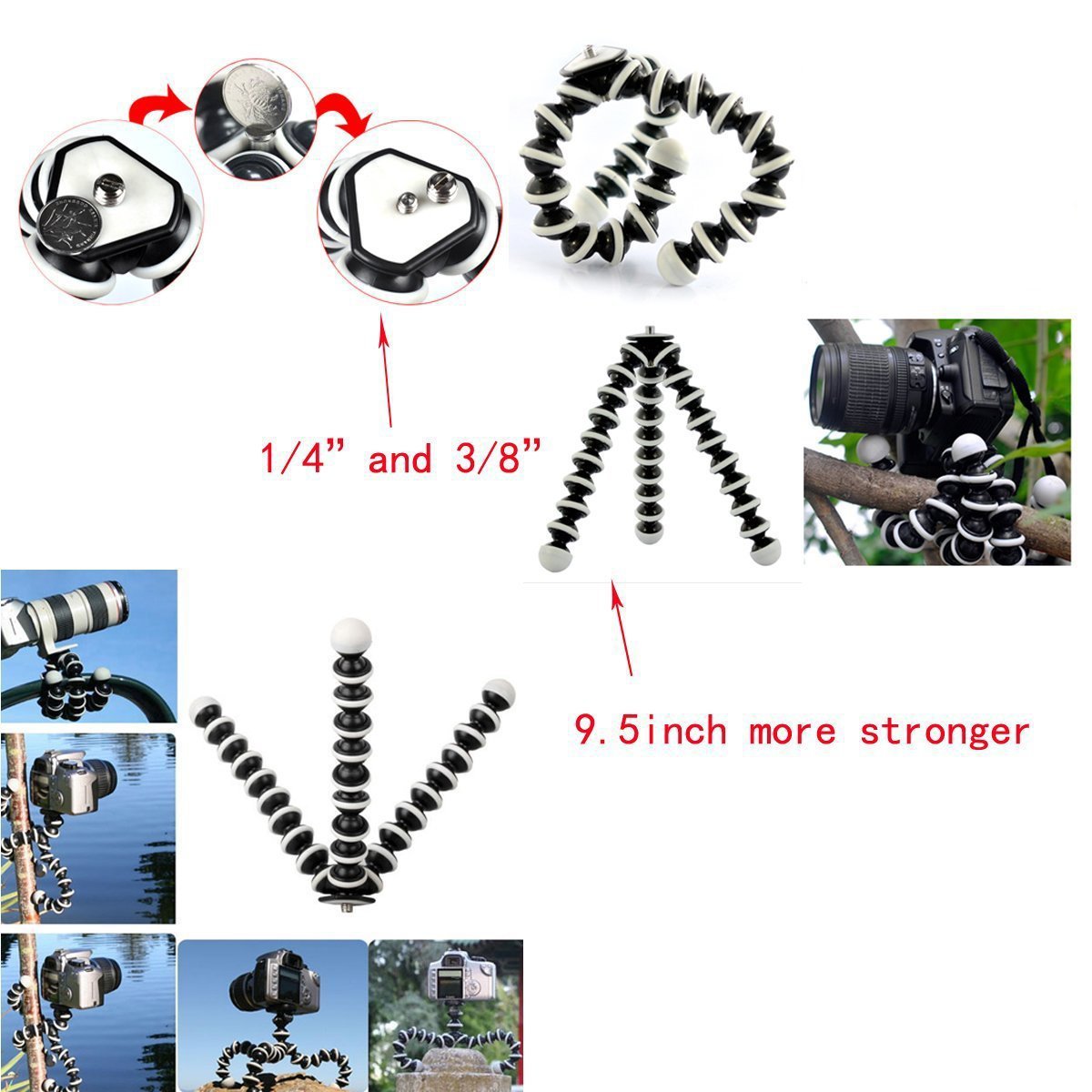 Trepied flexibil Marimea S-M-L 16-24 cm cu filet 1/4 pt camere Gopro , DJI , insta360 etc