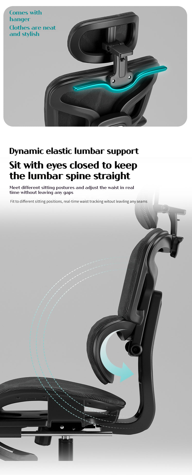 Scaun de Birou Ergonomic, inaltime spatar tetiera manere reglabile, Suport pentru picioare/Geaca Negru