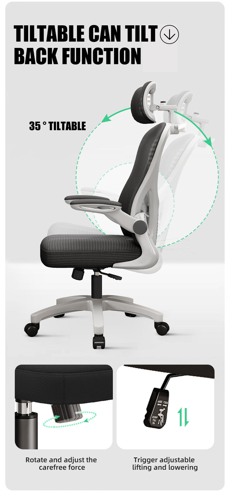 Scaun de Birou Ergonomic, inaltime tetiera reglabile , Suport pt Geaca , Negru