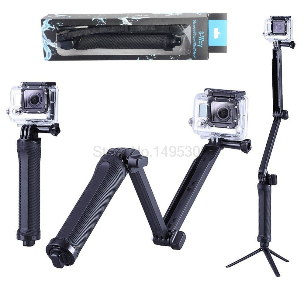 Selfie Stick 3 Tronsoane cu Mini Trepied si Maner Flotant