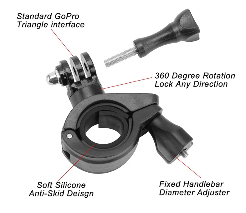 Prindere pt Ghidon,Furca Bicicleta/Motocicleta 360 Grade pt Camere Gopro , insta360 , DJI etc , Universal , Aluminiu