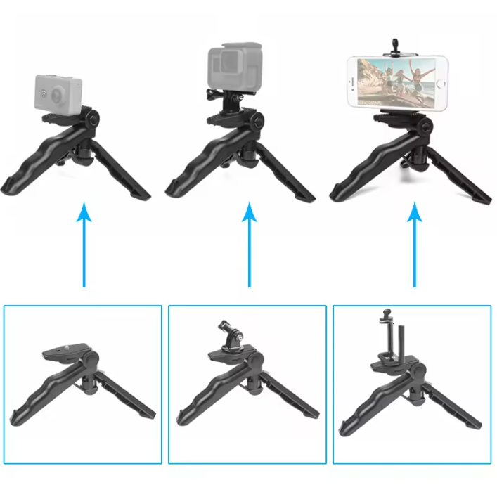 Sistem de Prindere 3 in 1, Trepied + Maner + Selfie Stick din Plastic 160-75 mm