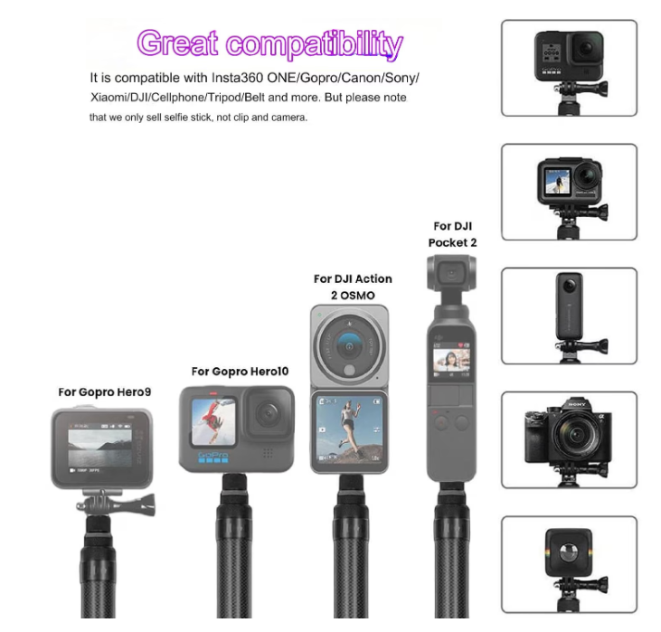 Selfie Stick 57 - 295 cm, din Fibra de Carbon