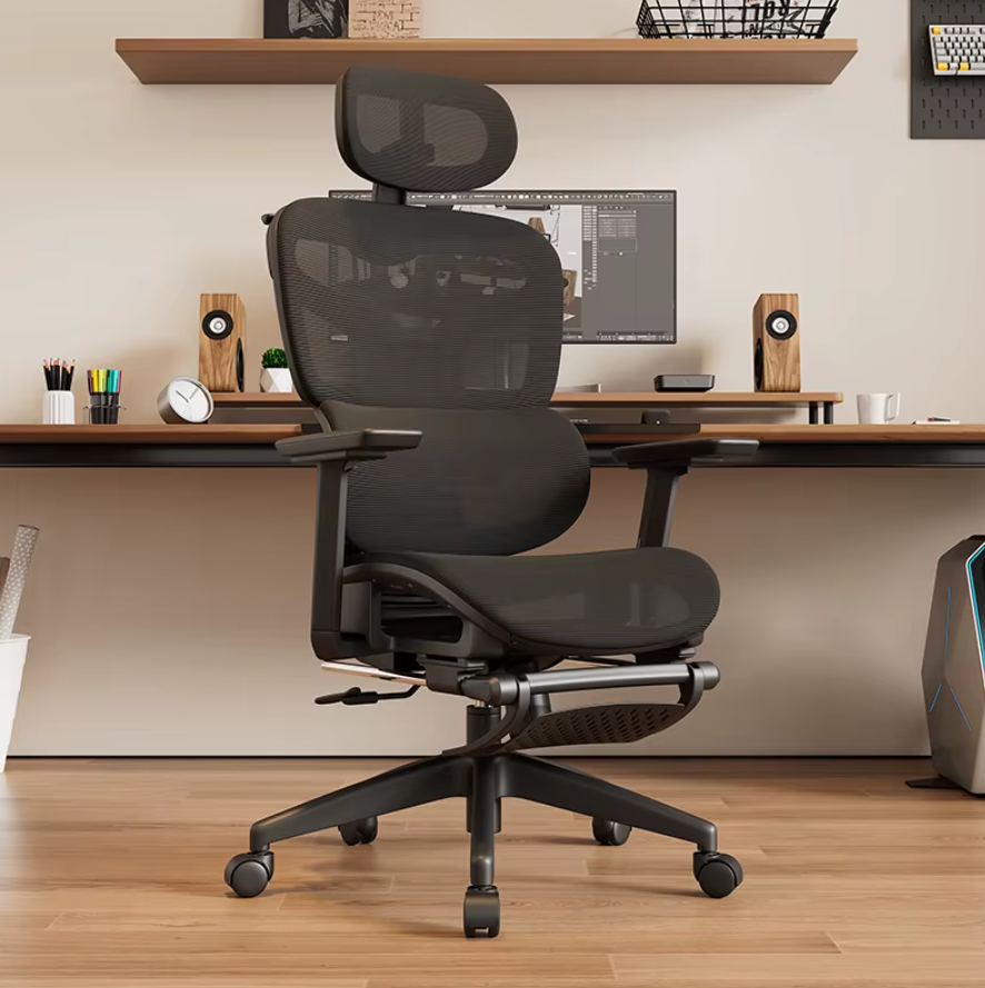 Scaun de Birou Ergonomic, inaltime spatar tetiera manere reglabile, Suport pentru picioare/Geaca Negru