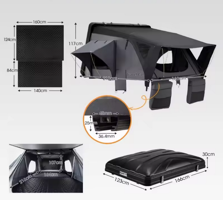 Cort plafon auto cu Capac ABS , Discover MAX 1.64×2.16 m cu sky roof ,  impermeabil