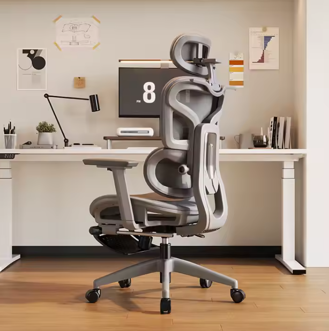 Scaun de Birou Ergonomic, inaltime spatar tetiera manere reglabile, Suport pentru picioare/Geaca Negru