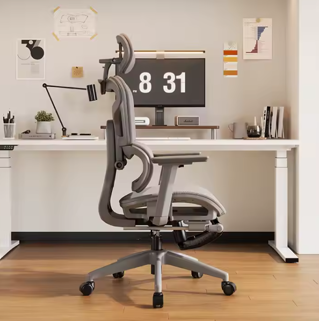 Scaun de Birou Ergonomic, inaltime spatar tetiera manere reglabile, Suport pentru picioare/Geaca Negru