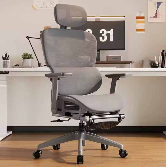 Scaun de Birou Ergonomic, inaltime spatar tetiera manere reglabile, Suport pentru picioare/Geaca Negru