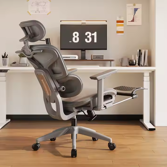 Scaun de Birou Ergonomic, inaltime spatar tetiera manere reglabile, Suport pentru picioare/Geaca Negru