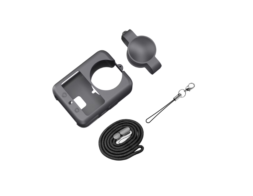 Husa de Protectie din silicon pentru camera video sport DJI Osmo 360, impreuna cu capac de protectie Lentila si Snur, Negru