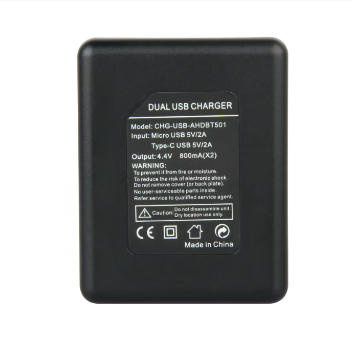 Incarcator cu doua sloturi pentru GoPro Hero 9 Hero 10 Hero 11 Hero 12, Negru