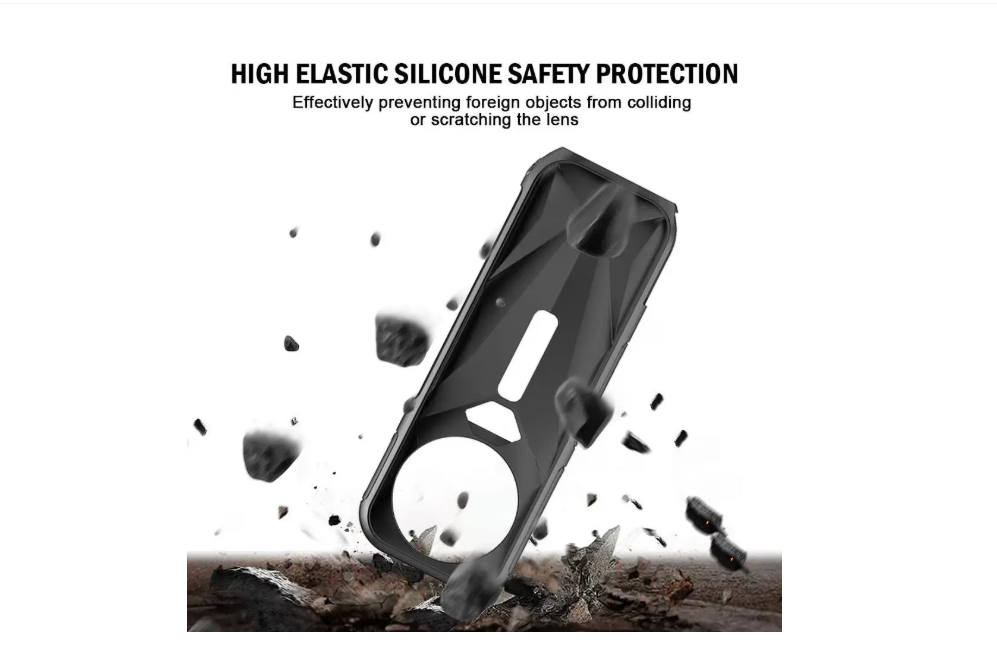 Husa de Protectie din silicon pentru camera video sport Insta 360 One X5, impreuna cu capac de protectie Lentila si Snur, Negru