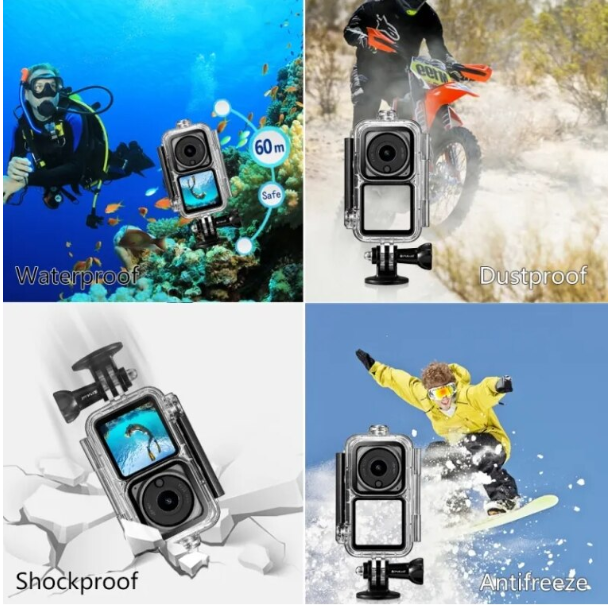 Carcasa de protectie subacvatica pentru camera video sport DJI OSMO Action 2 waterproof Frame / rezistenta la soc, impreuna cu 6 Benzi Anti Aburire
