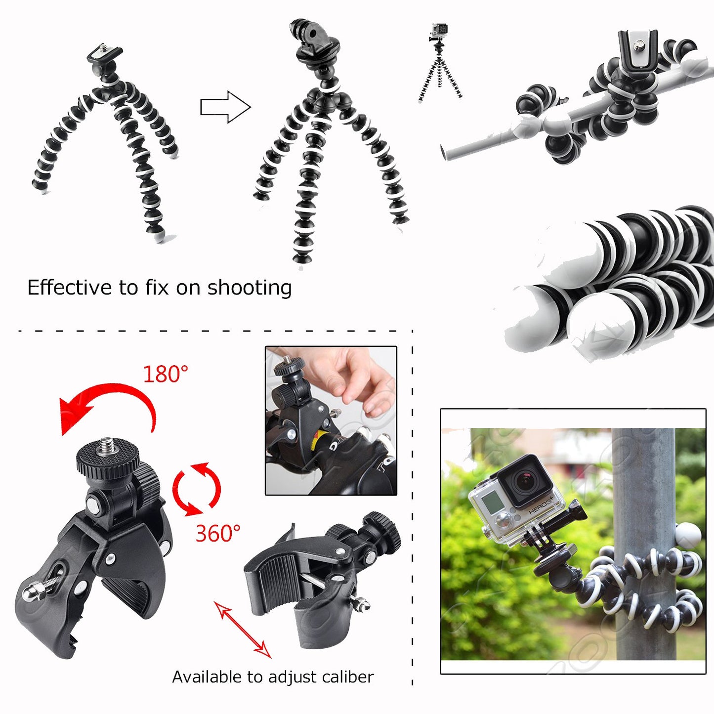 Trepied flexibil Marimea S-M-L 16-24 cm cu filet 1/4 pt camere Gopro , DJI , insta360 etc